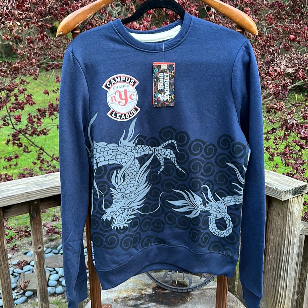 🆕Blind Rooster graphic crew neck NYC campus league dragon 🐉 Navy Size Small